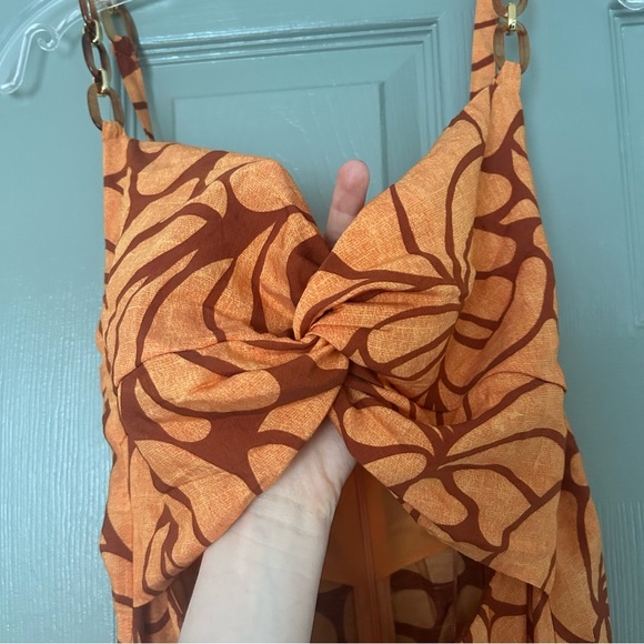 ZARA Women Cut Out Orange Floral Chain Strap Print Midi Dress - Picture 5 of 9
